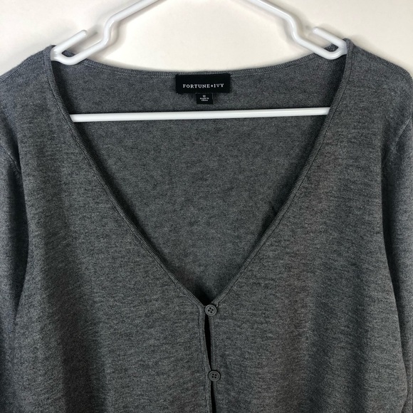 Fortune & Ivy gray charcoal cardigan button down long sleeve v neck size M - Picture 2 of 9